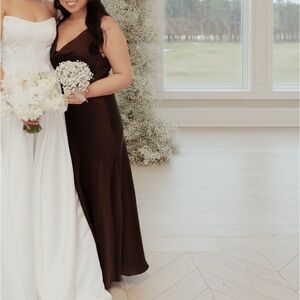 Zara Espresso Brown Satin Cowl Neck Midi Dress